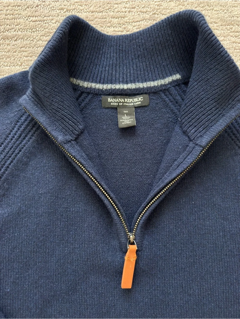 Banana Republic Italian Yarn Wool Quarter Zip Sweater Navy Men’s Tall L Casual
